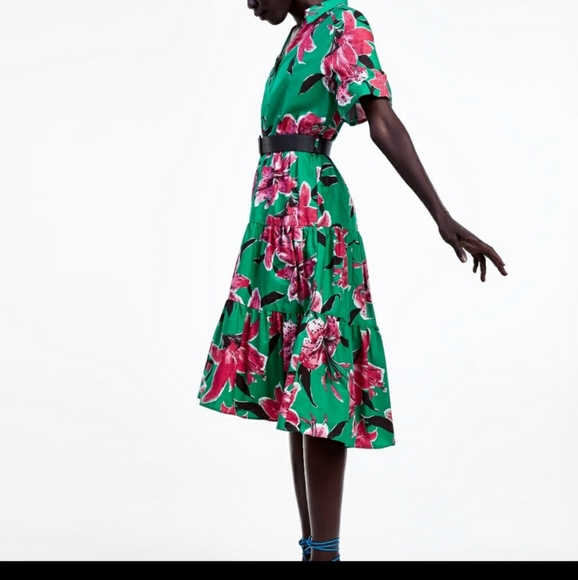 ✨2xHP✨Zara Floral Belted V-neck midi dress - Picture 7 of 14